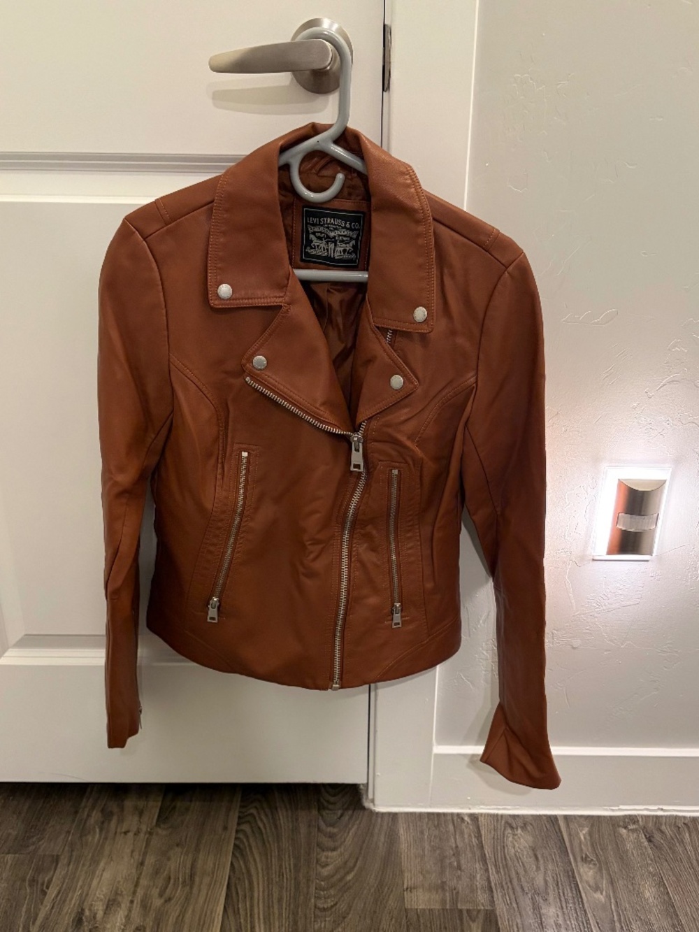 Levi's Brown Faux Leather Moto Biker Jacket Silver Zipper